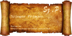 Szinger Primusz névjegykártya